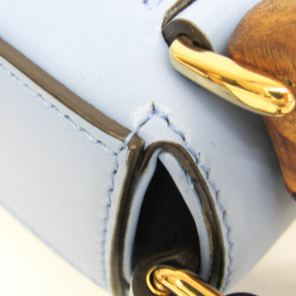 GUCCI Authentic Blue Leather Bamboo Shoulder Bag - Picture 9 of 16